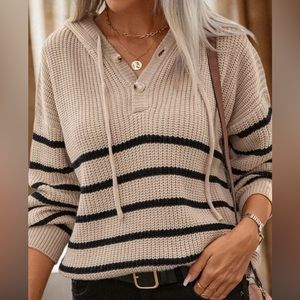 Striped Pattern Drop Shoulder Hooded Sweater